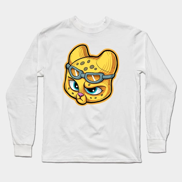 Cute Cartoon Yellow Cheetah Tiger Cat Long Sleeve T-Shirt by Tomek Biniek